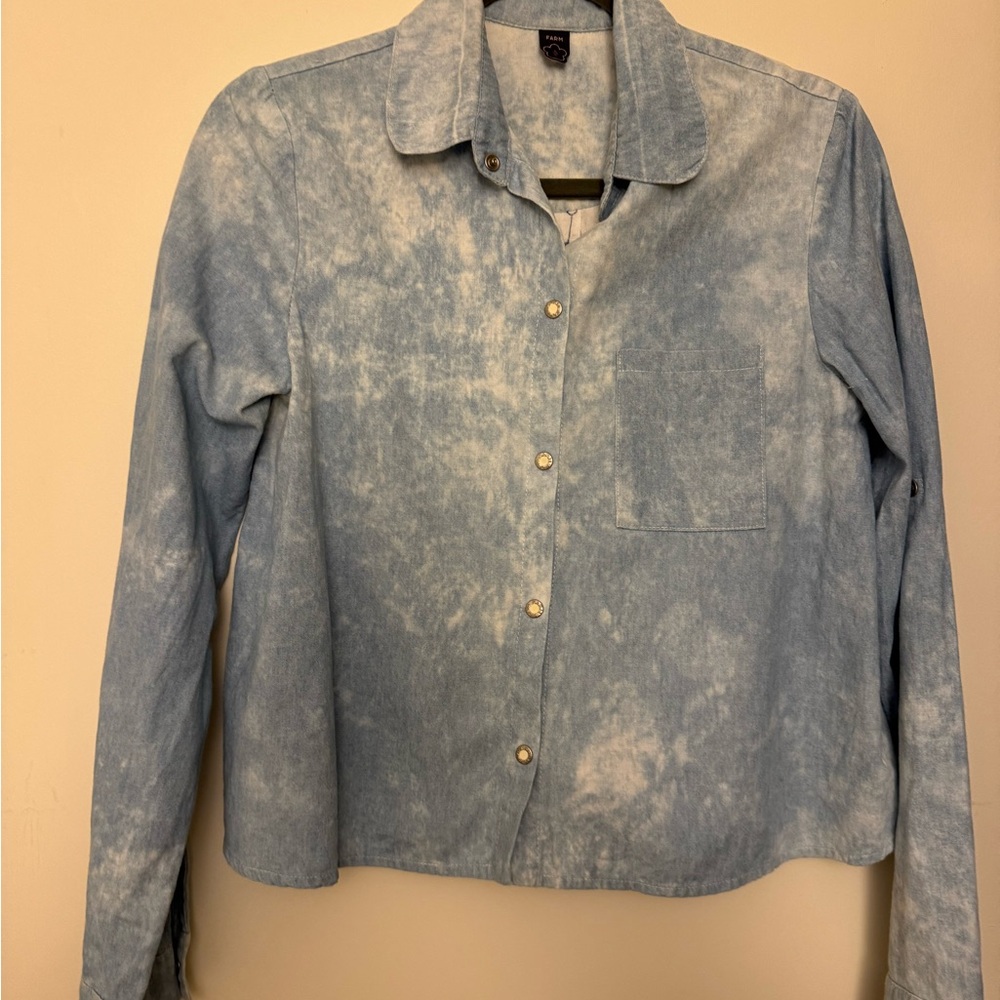 FARM RIO BRASIL Blue Tie-Dye Button-Up Shirt
